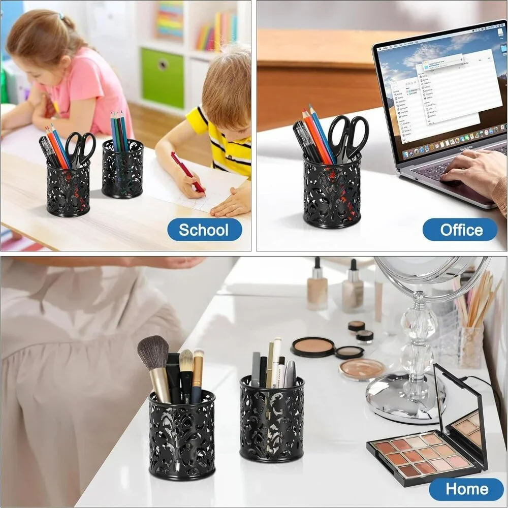 Metal Round Pencil Holder 2 Pack Black Pen Cup Holders Organizer for Desk - Picture 9 of 9